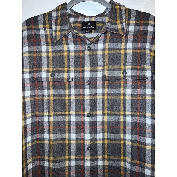BURNSIDE Men's Gray Plaid Extra Soft Flannel Shirt Long Sleeve BD8283 Sz L - Picture 2 of 8